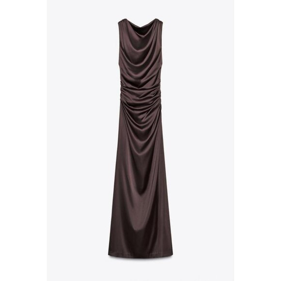 ZARA OPEN BACK SATIN LONG DRESS - Picture 1 of 10